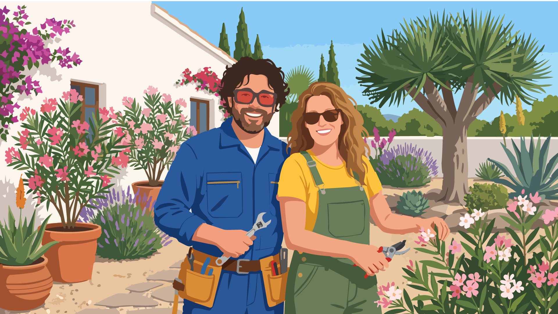 Meret y Timor de Arvella en un jardín de La Palma